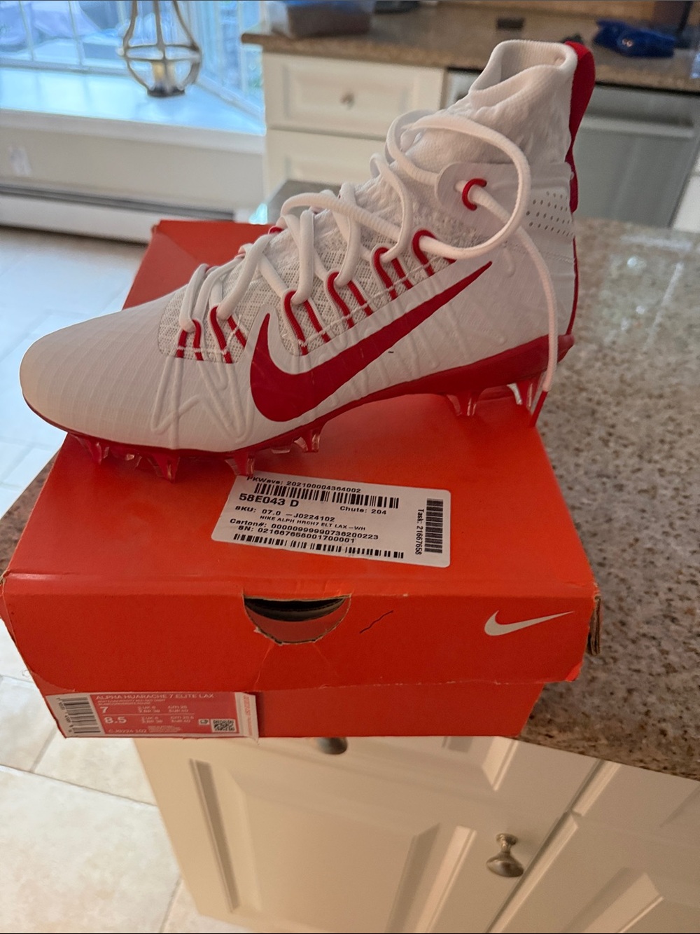 Nike White and Red High-Top Lacrosse Cleats